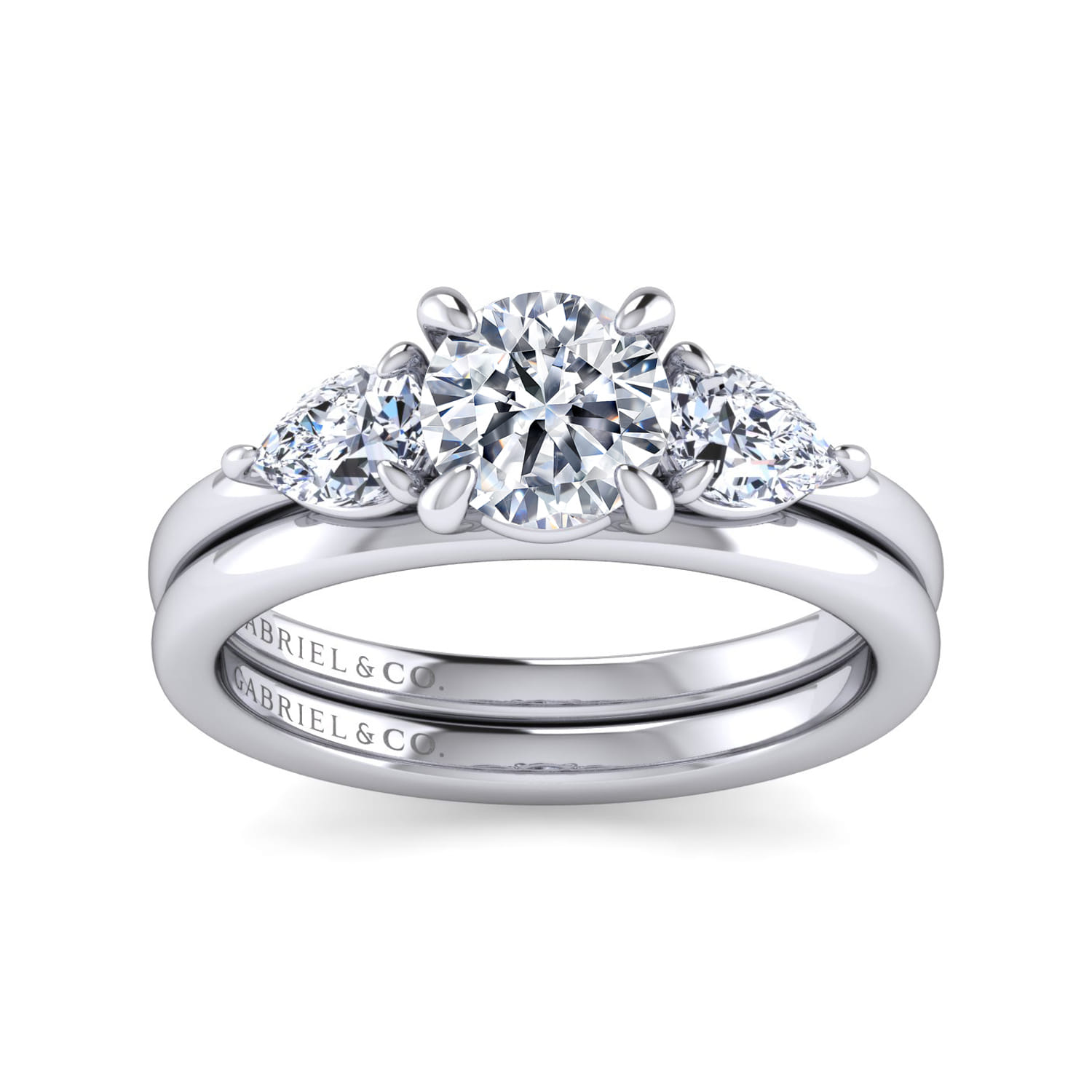 Adalia - 14K White Gold Round Three Stone Diamond Engagement Ring - 0.6 ct - Shot 4