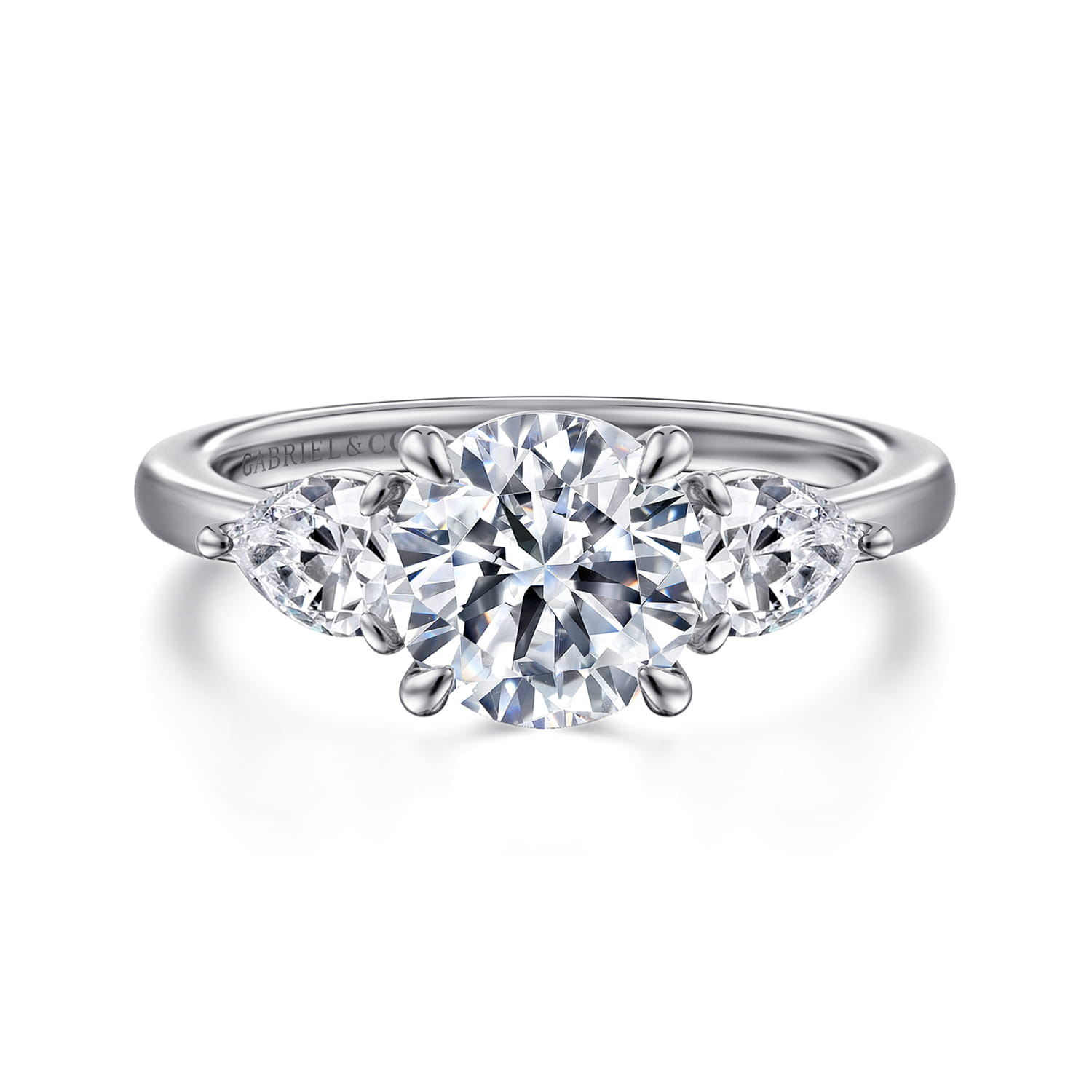 Adalia - 14K White Gold Round Three Stone Diamond Engagement Ring - 0.6 ct - Shot 1
