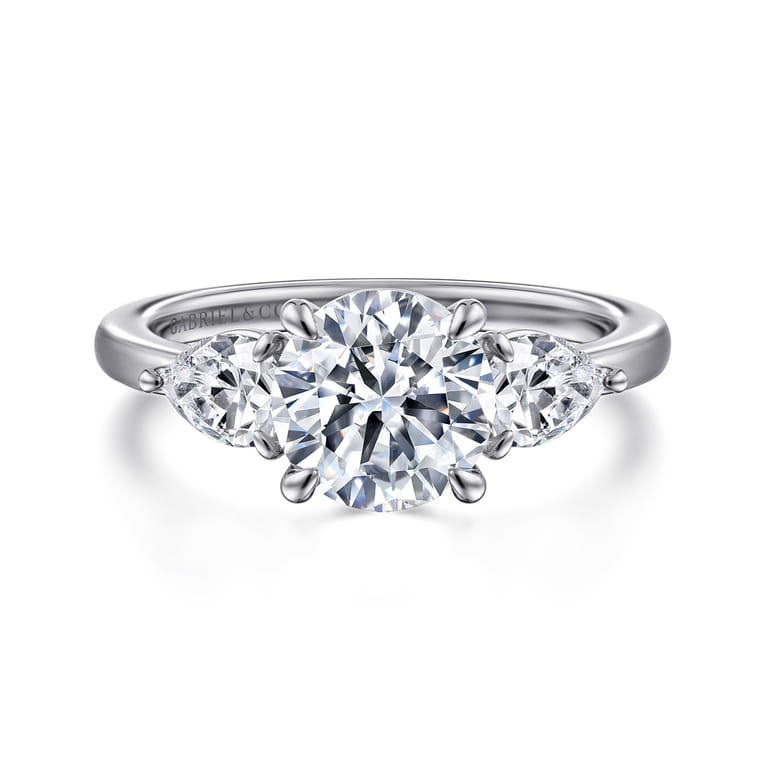 Adalia - 14K White Gold Round Three Stone Diamond Engagement Ring - 0.6 ct - Shot 1
