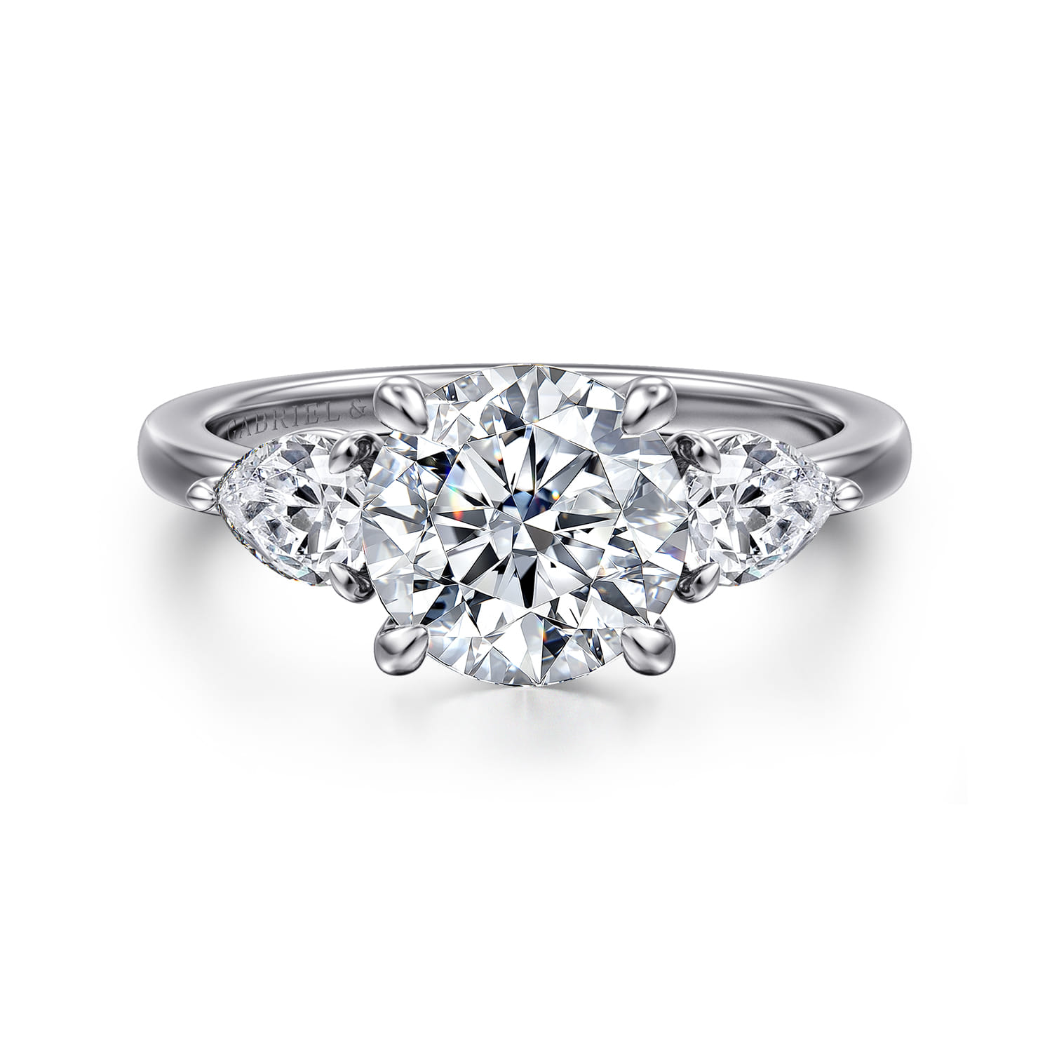 Adalia - 14K White Gold Round Three Stone Diamond Engagement Ring - 0.6 ct - Shot 1