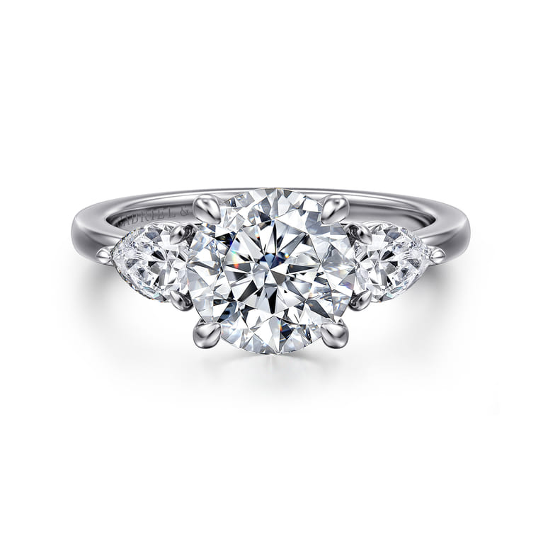 Adalia - 14K White Gold Round Three Stone Diamond Engagement Ring - 0.6 ct - Shot 1