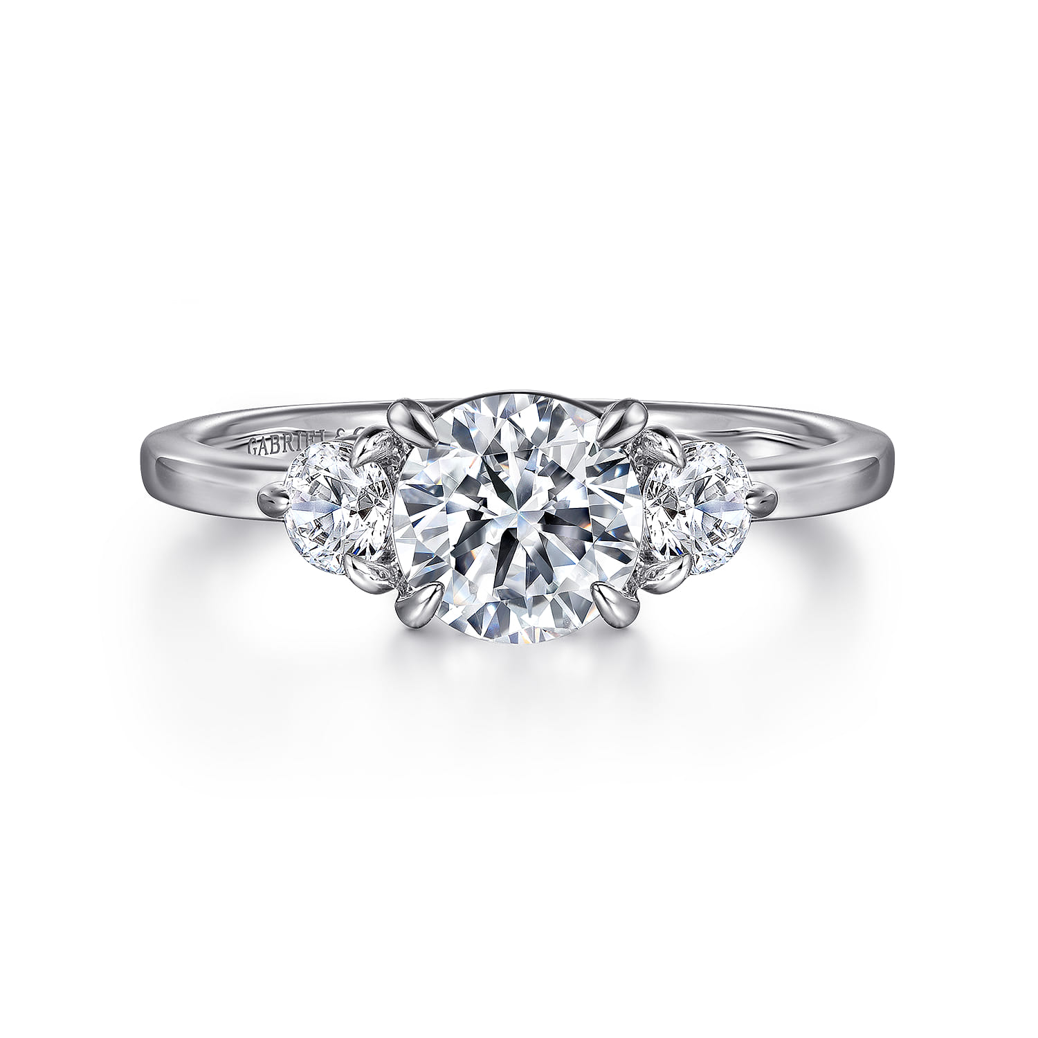Adeline - 14K White Gold Round Three Stone Diamond Engagement Ring - 0.35 ct - Shot 1
