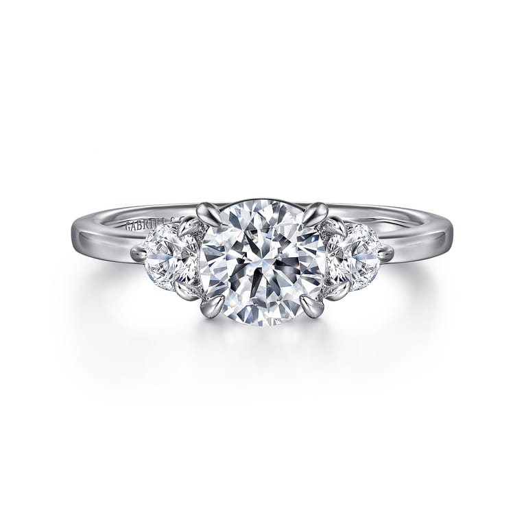 Adeline - 14K White Gold Round Three Stone Diamond Engagement Ring - 0.35 ct - Shot 1