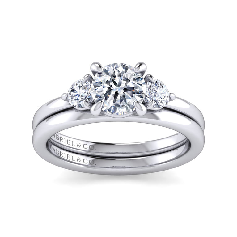 Adeline - 14K White Gold Round Three Stone Diamond Engagement Ring - 0.35 ct - Shot 4