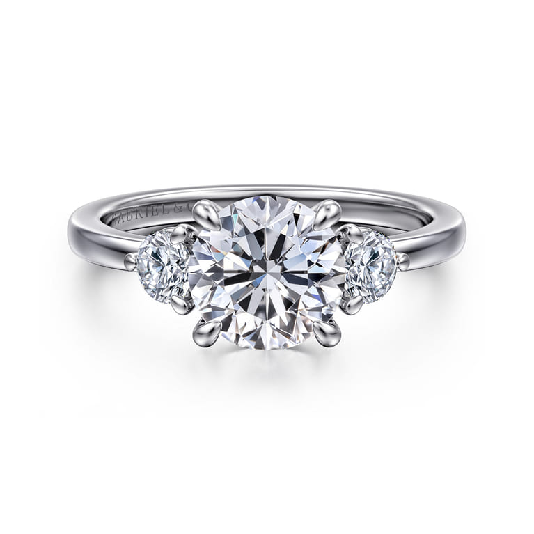 Adeline - 14K White Gold Round Three Stone Diamond Engagement Ring - 0.35 ct - Shot 1