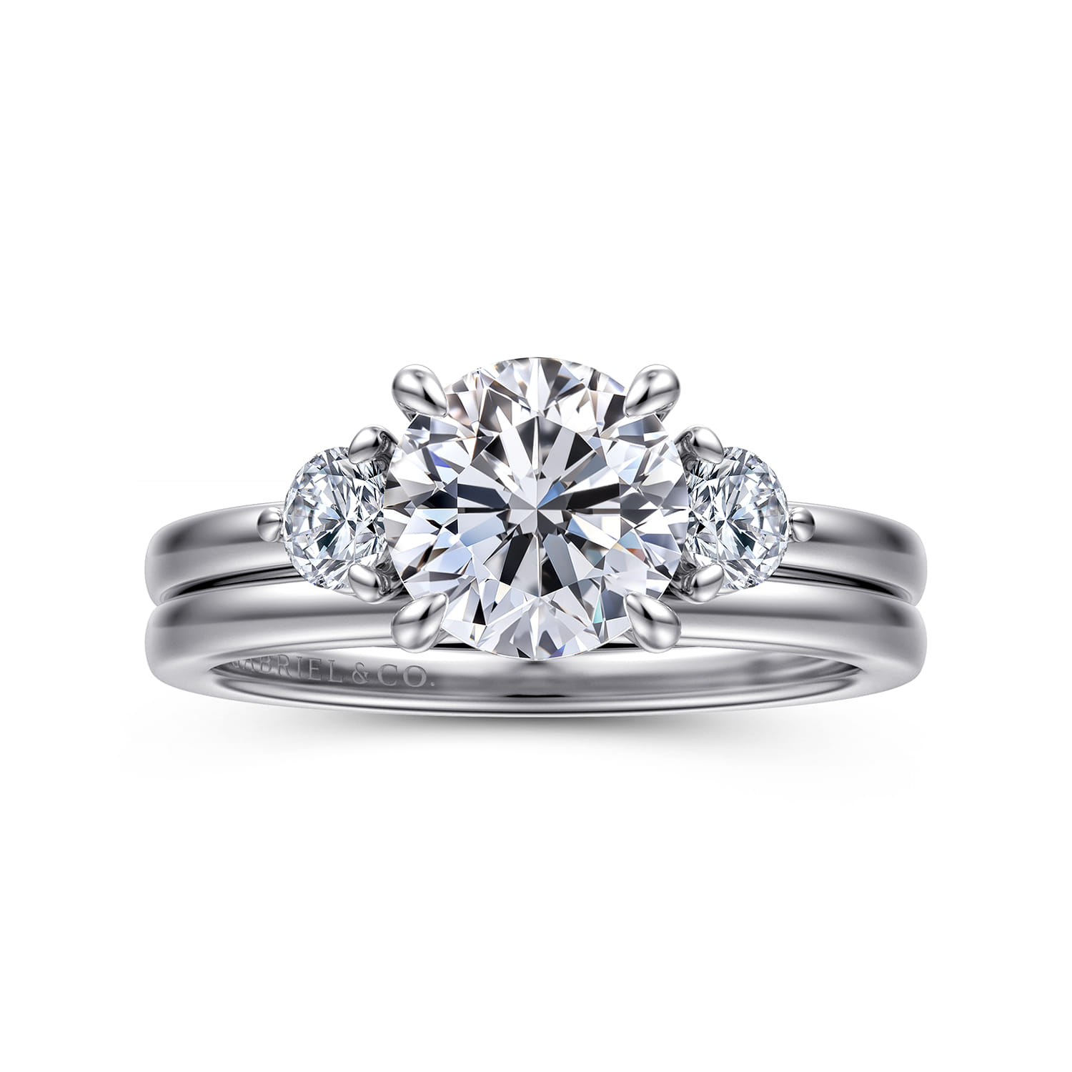 Adeline - 14K White Gold Round Three Stone Diamond Engagement Ring - 0.35 ct - Shot 4