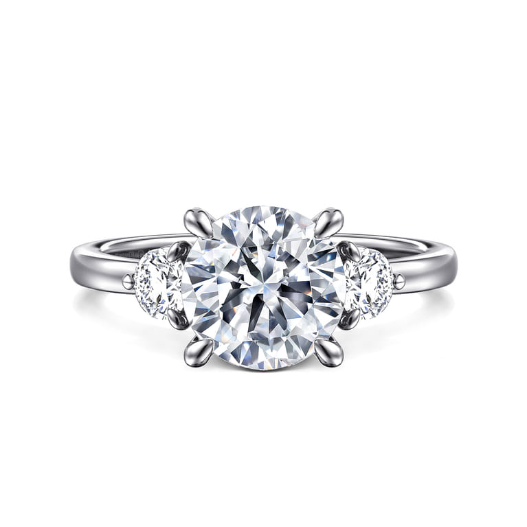 Adeline - 14K White Gold Round Three Stone Diamond Engagement Ring - 0.35 ct - Shot 1