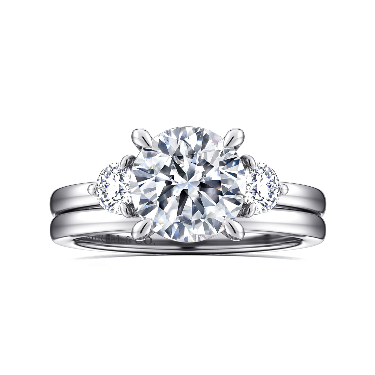 Adeline - 14K White Gold Round Three Stone Diamond Engagement Ring - 0.35 ct - Shot 4