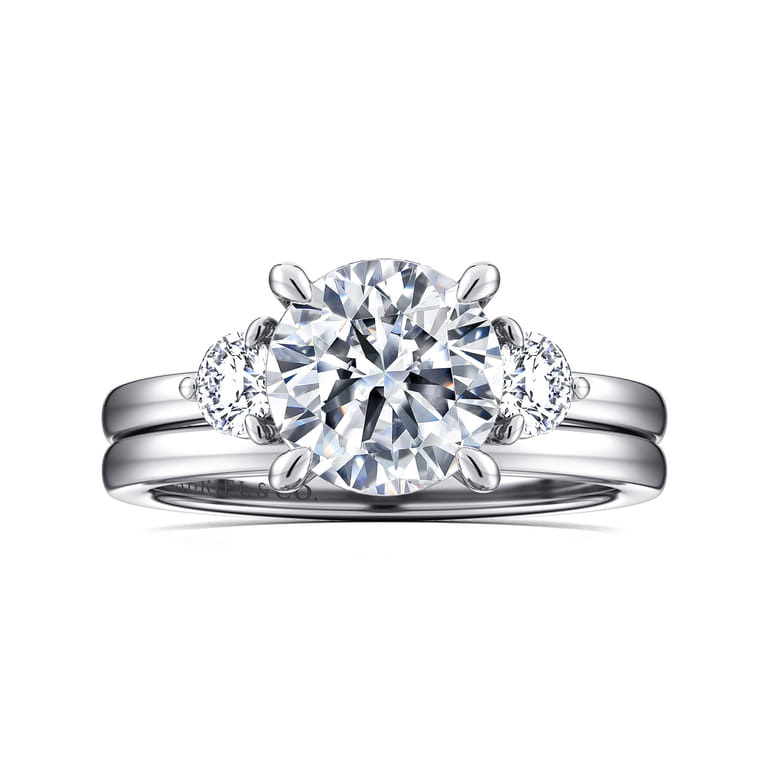 Adeline - 14K White Gold Round Three Stone Diamond Engagement Ring - 0.35 ct - Shot 4