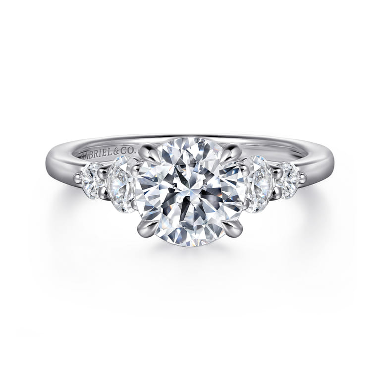 Wave - 14K White Gold Round Five Stone Diamond Engagement Ring - 0.4 ct - Shot 1