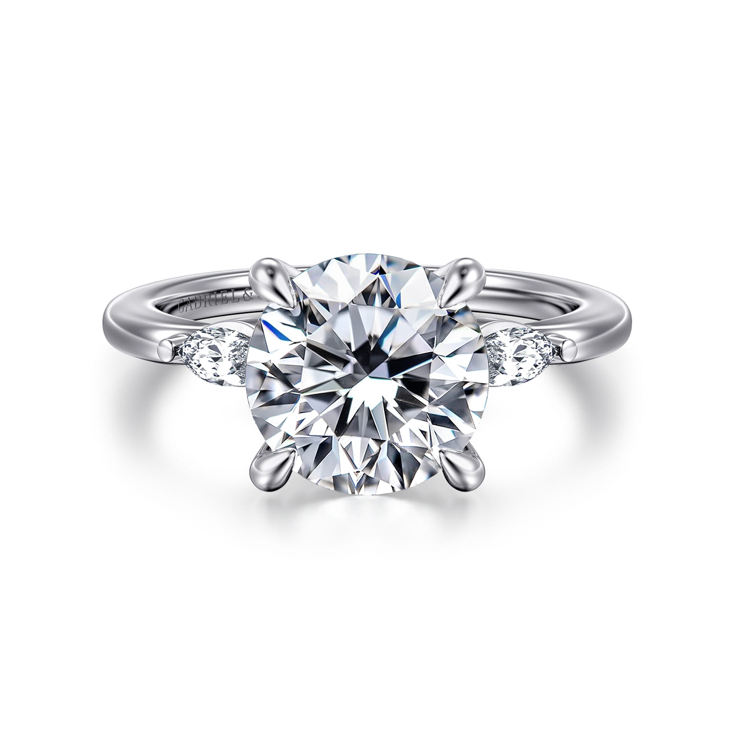Dela - 14K White Gold Round Three Stone Diamond Engagement Ring - 0.17 ct - Shot 1