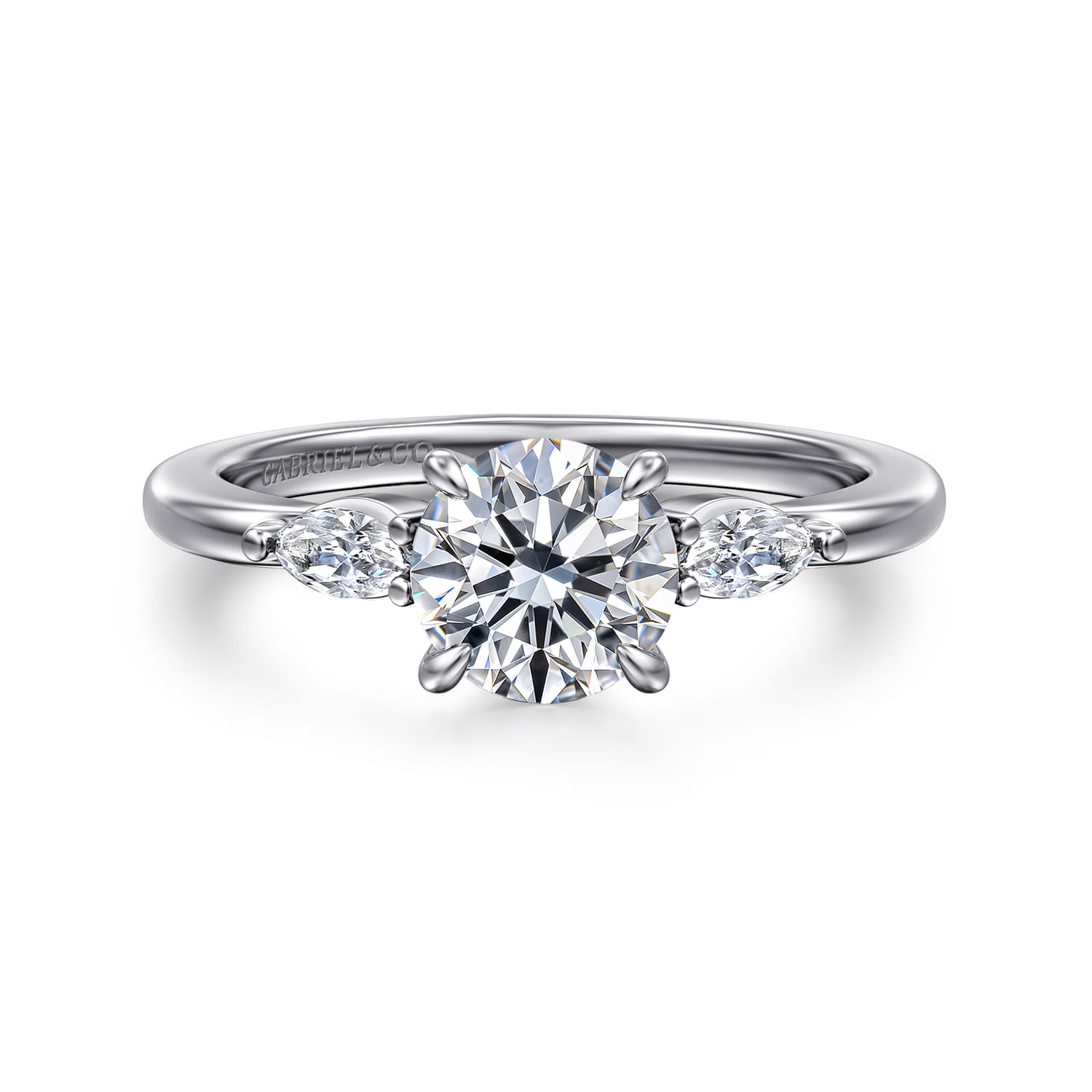 Dela - 14K White Gold Round Three Stone Diamond Engagement Ring - 0.17 ct - Shot 1