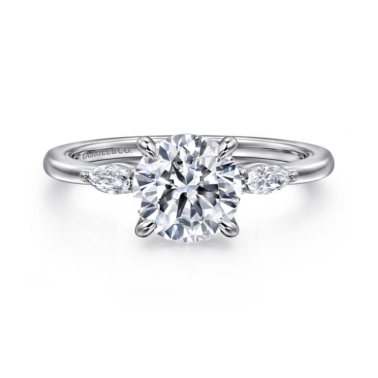 Dela - 14K White Gold Round Three Stone Diamond Engagement Ring - 0.17 ct - Shot 1