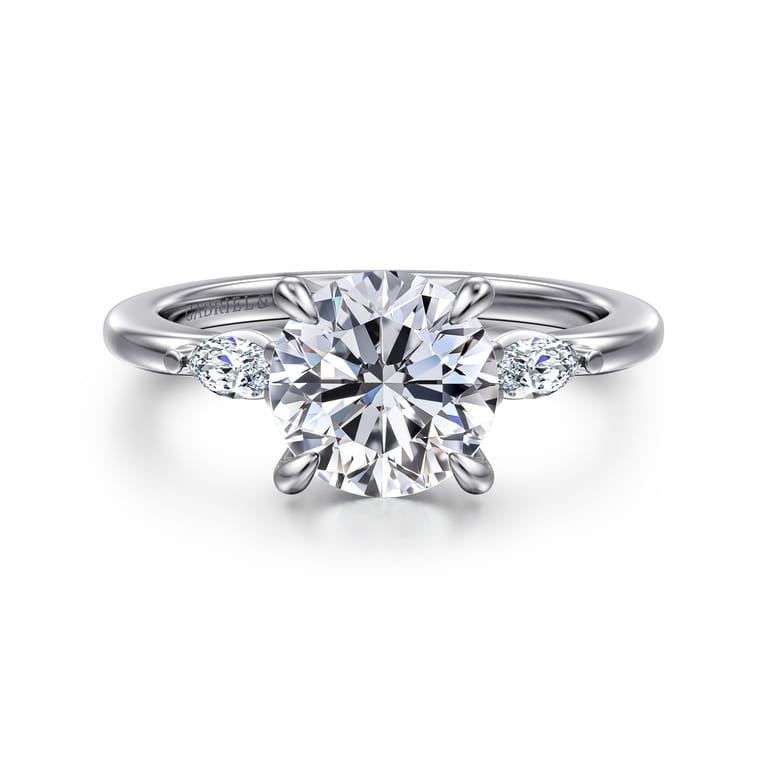 Dela - 14K White Gold Round Three Stone Diamond Engagement Ring - 0.17 ct - Shot 1