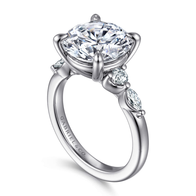 Cian - 14K White Gold Round Five Stone Diamond Engagement Ring - 0.3 ct - Shot 3