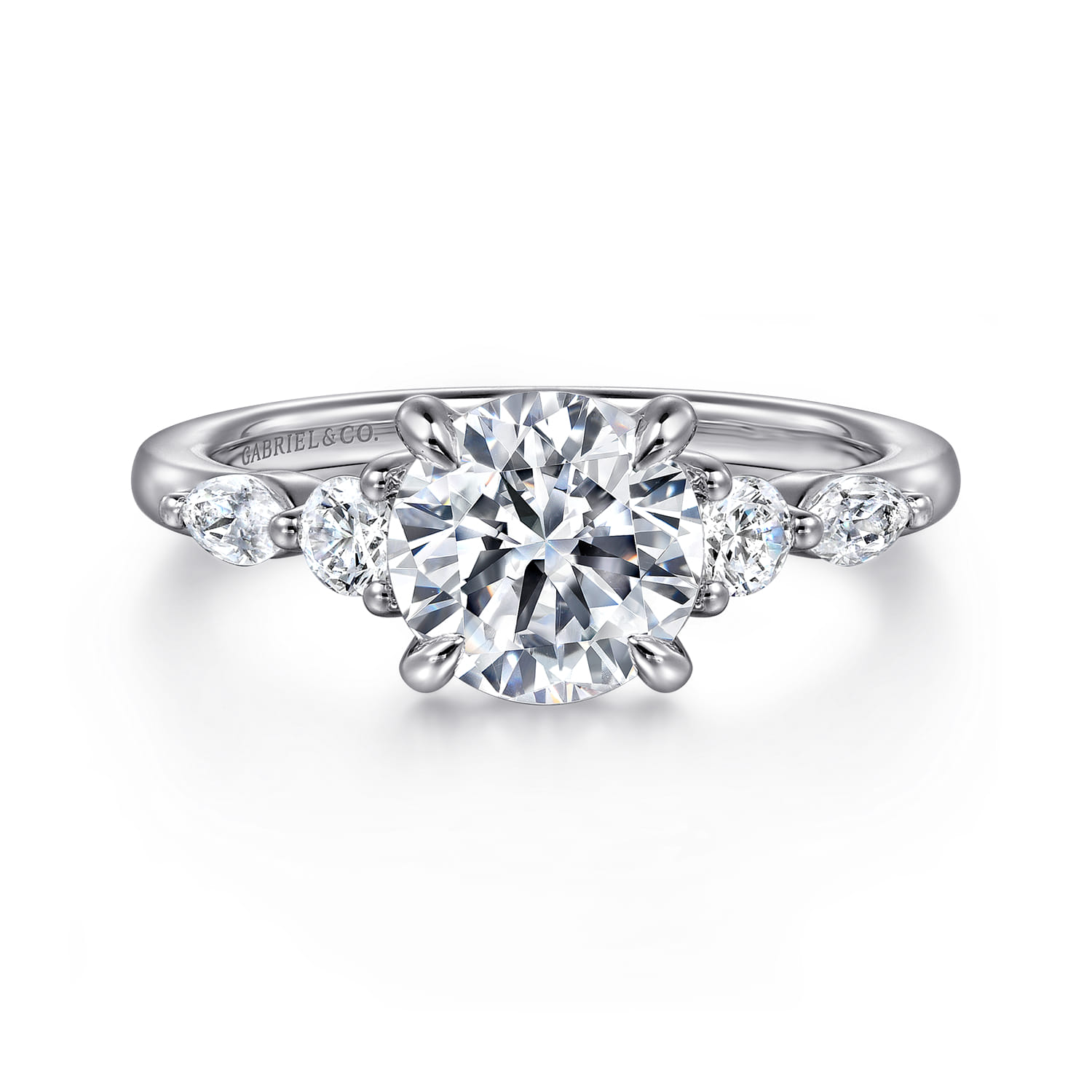 Cian - 14K White Gold Round Five Stone Diamond Engagement Ring - 0.34 ct - Shot 1
