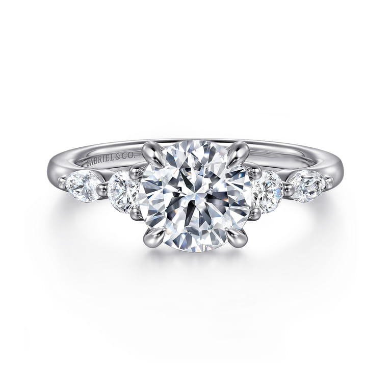 Cian - 14K White Gold Round Five Stone Diamond Engagement Ring - 0.34 ct - Shot 1