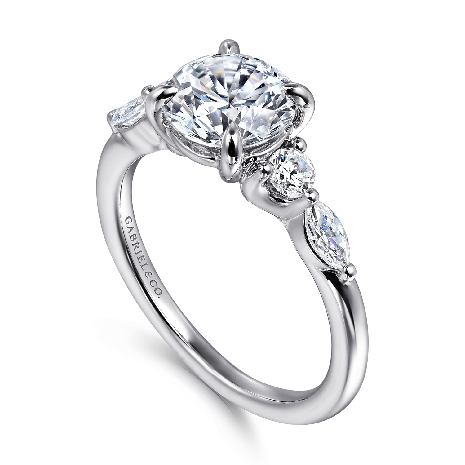Cian - 14K White Gold Round Five Stone Diamond Engagement Ring - 0.34 ct - Shot 3