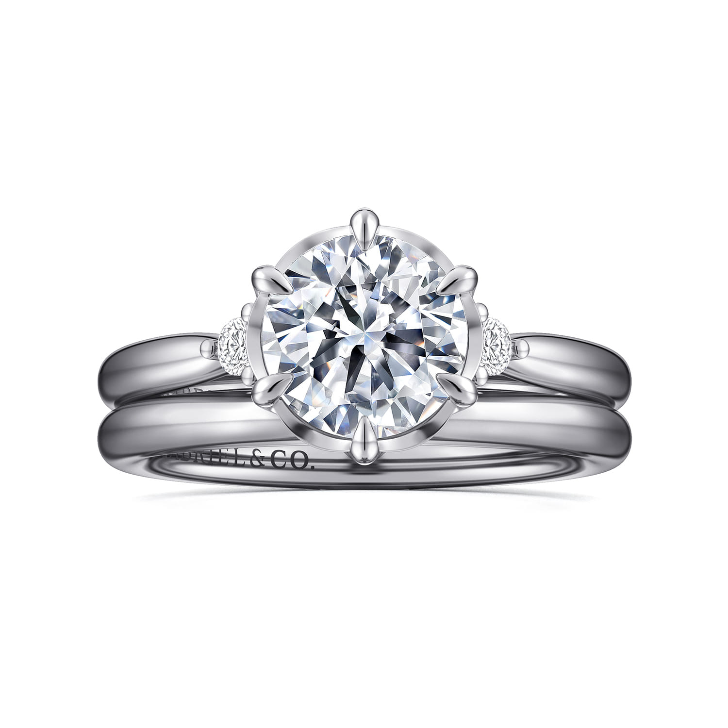 Blaise - 14K White Gold Round Three Stone Diamond Engagement Ring - 0.08 ct - Shot 4