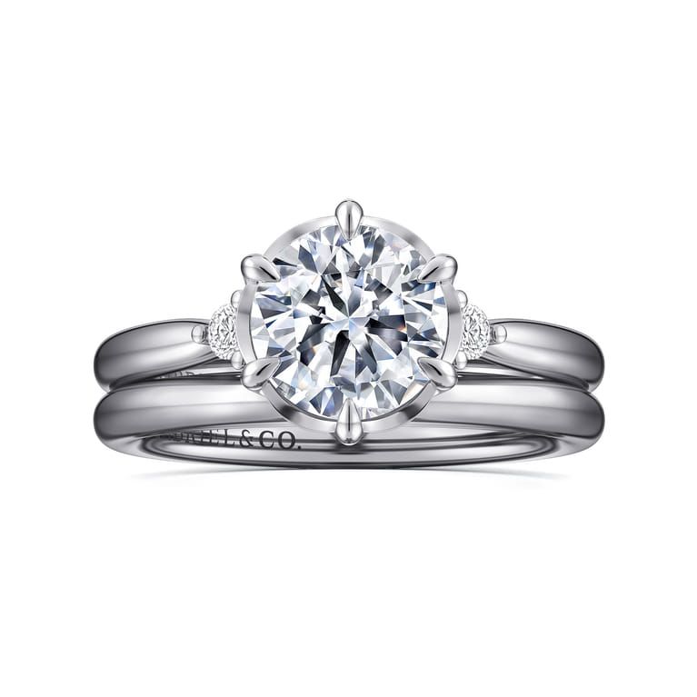 Blaise - 14K White Gold Round Three Stone Diamond Engagement Ring - 0.08 ct - Shot 4