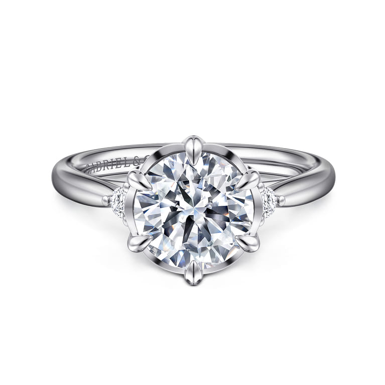 Blaise - 14K White Gold Round Three Stone Diamond Engagement Ring - 0.08 ct - Shot 1