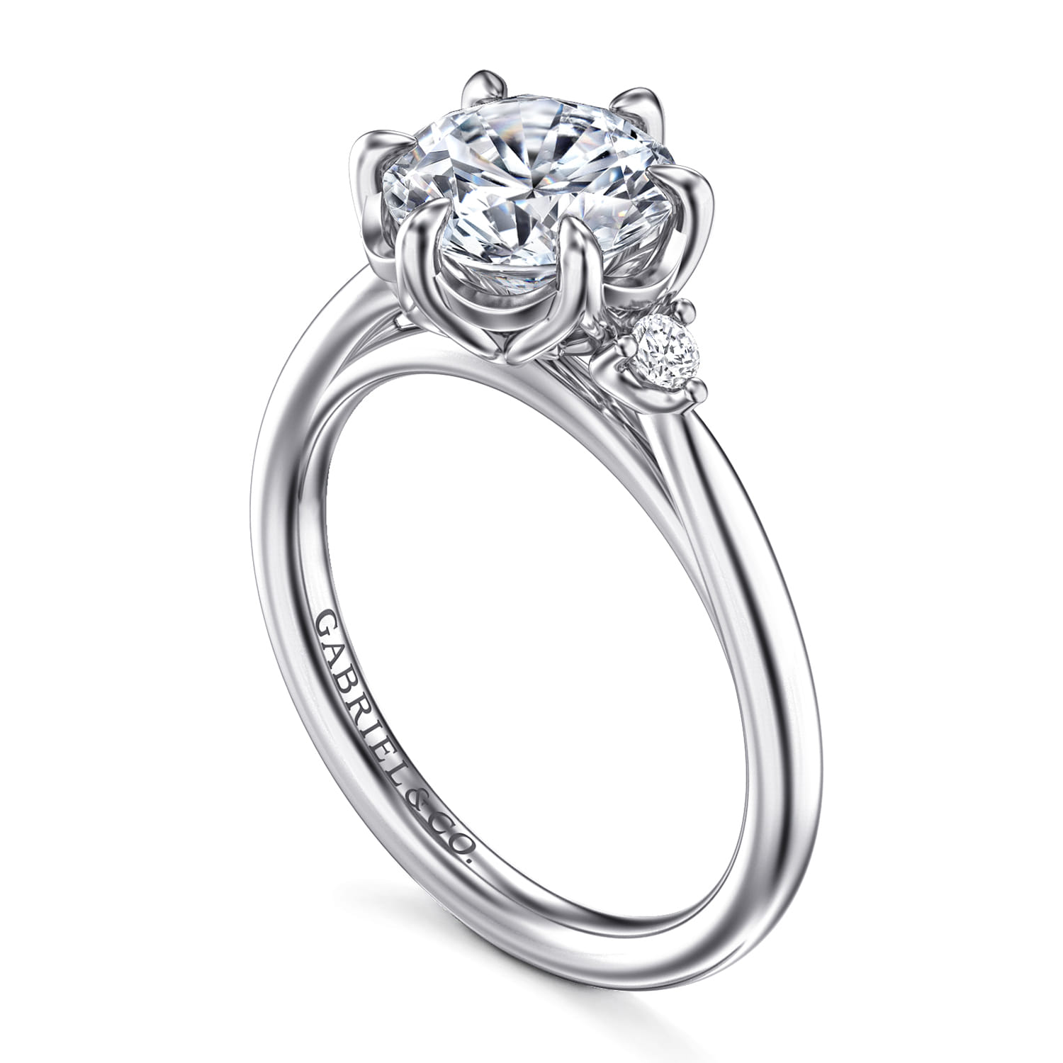 Blaise - 14K White Gold Round Three Stone Diamond Engagement Ring - 0.08 ct - Shot 3