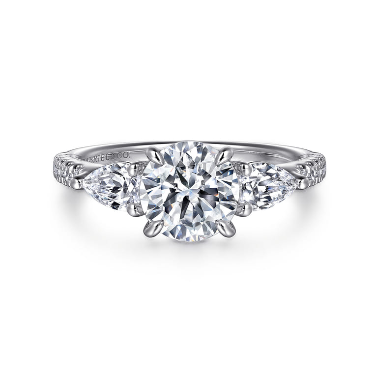 Renay - 14K White Gold Round Three Stone Diamond Engagement Ring - 0.75 ct - Shot 1