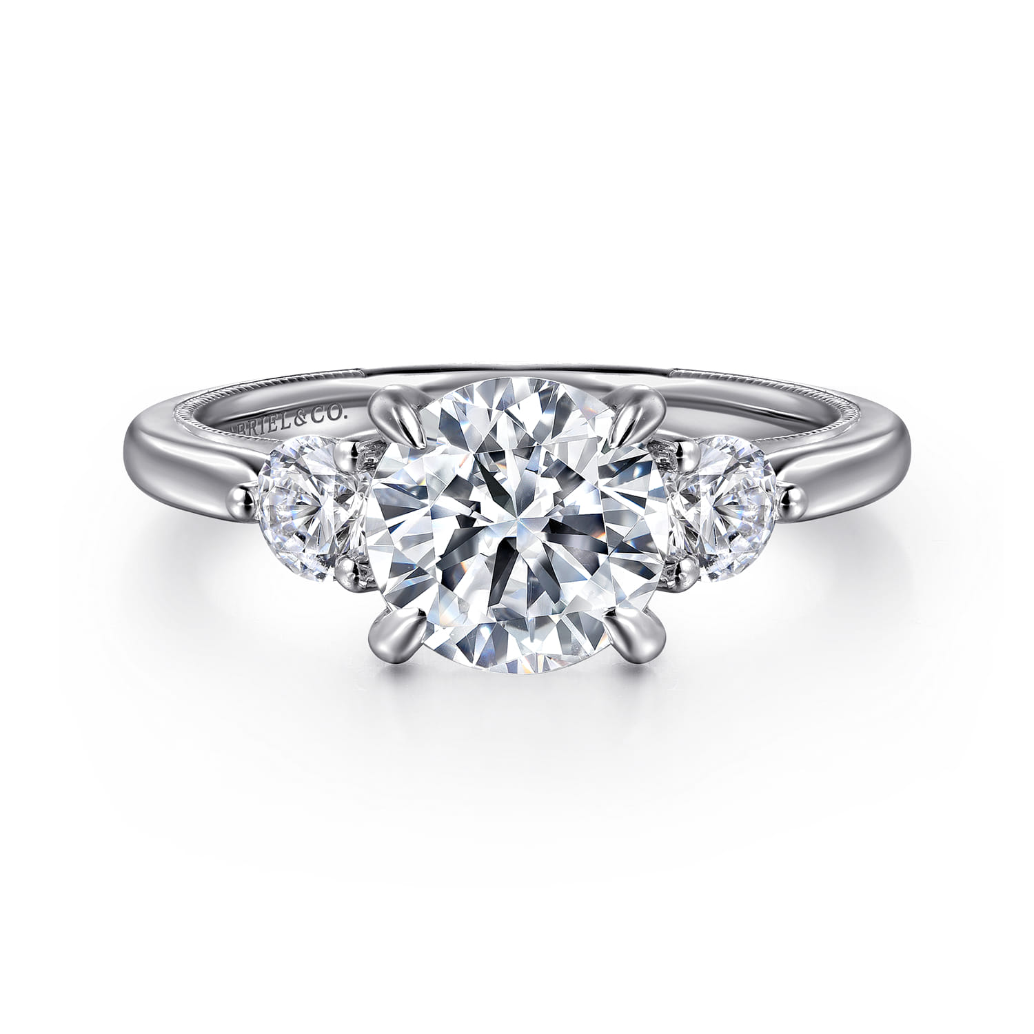 Abbi - 14K White Gold Round Three Stone Diamond Engagement Ring - 0.55 ct - Shot 1