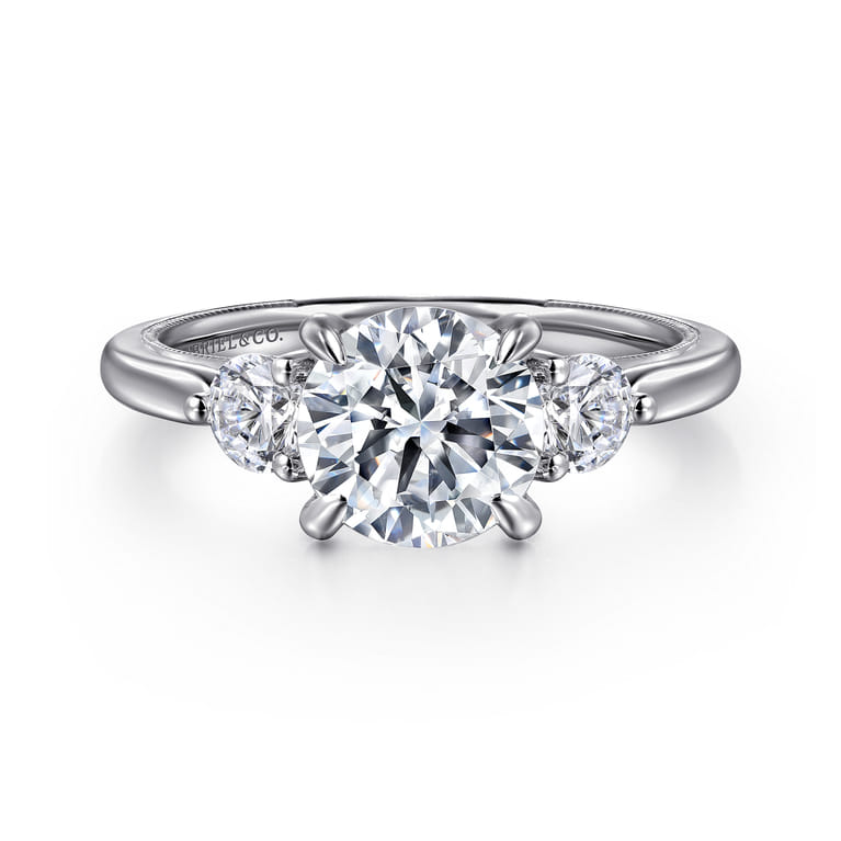 Abbi - 14K White Gold Round Three Stone Diamond Engagement Ring - 0.55 ct - Shot 1