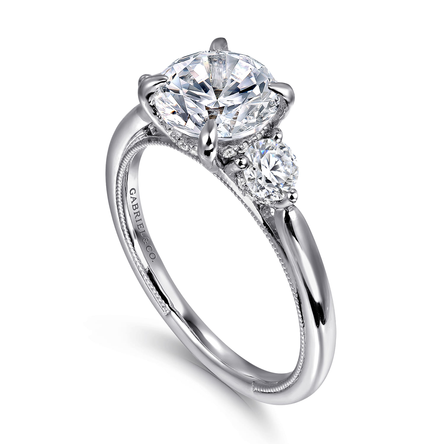 Abbi - 14K White Gold Round Three Stone Diamond Engagement Ring - 0.55 ct - Shot 3