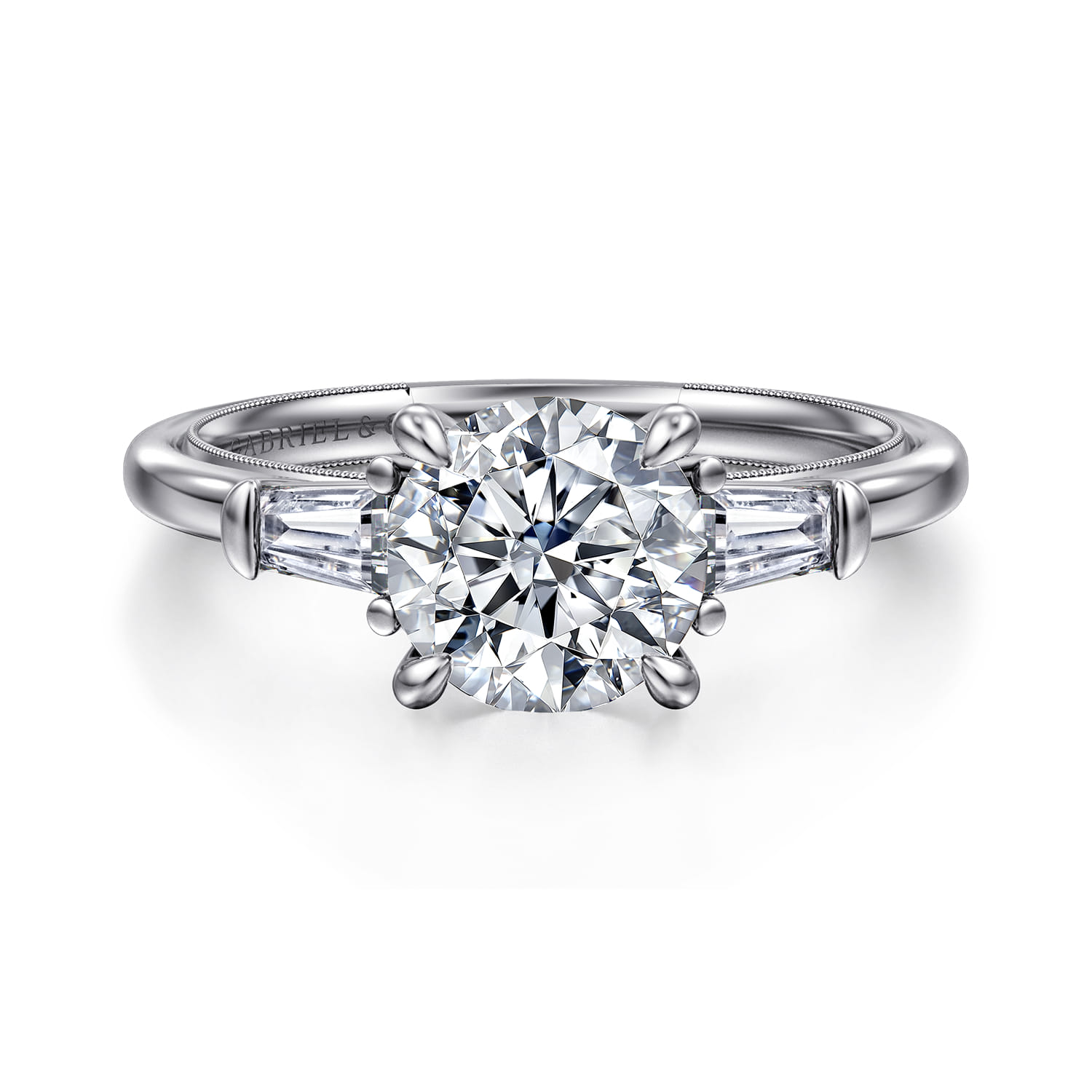 Louann - 14K White Gold Round Three Stone Diamond Engagement Ring - 0.3 ct - Shot 1