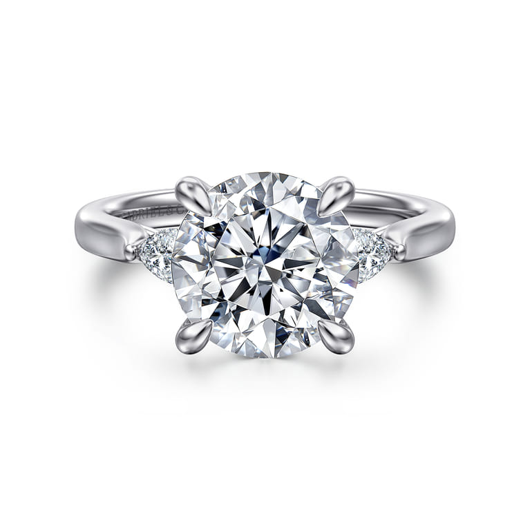 Reema - 14K White Gold Three Stone Round Lotus Diamond Engagement Ring - 0.24 ct - Shot 1