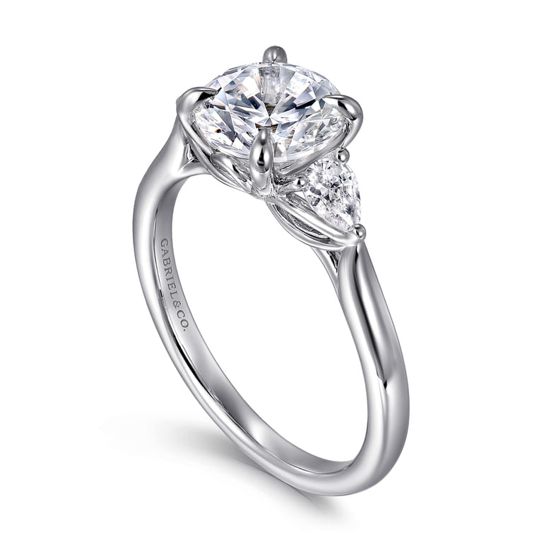 Reema - 14K White Gold Three Stone Round Lotus Diamond Engagement Ring - 0.24 ct - Shot 3