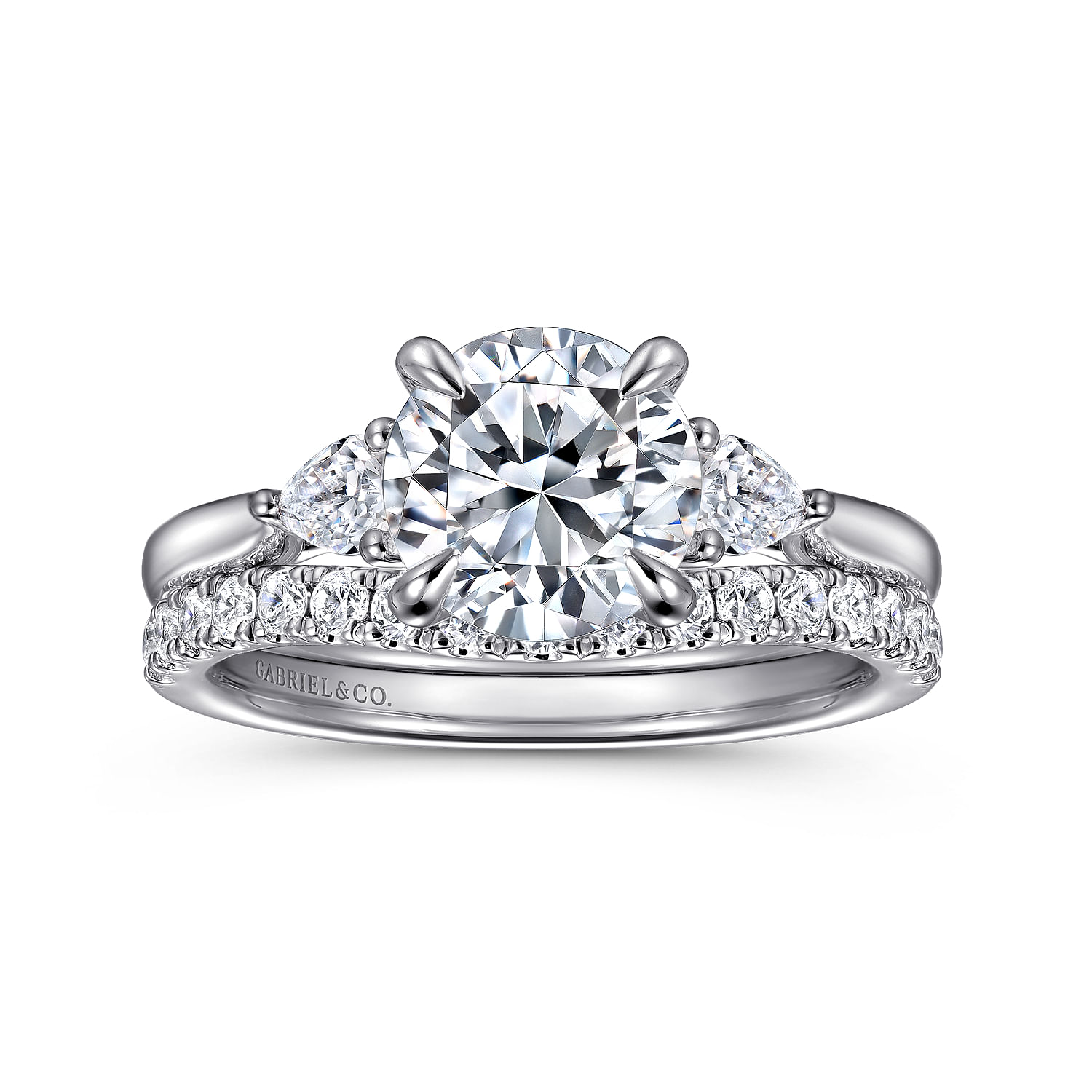 Reema - 14K White Gold Three Stone Round Lotus Diamond Engagement Ring - 0.24 ct - Shot 4