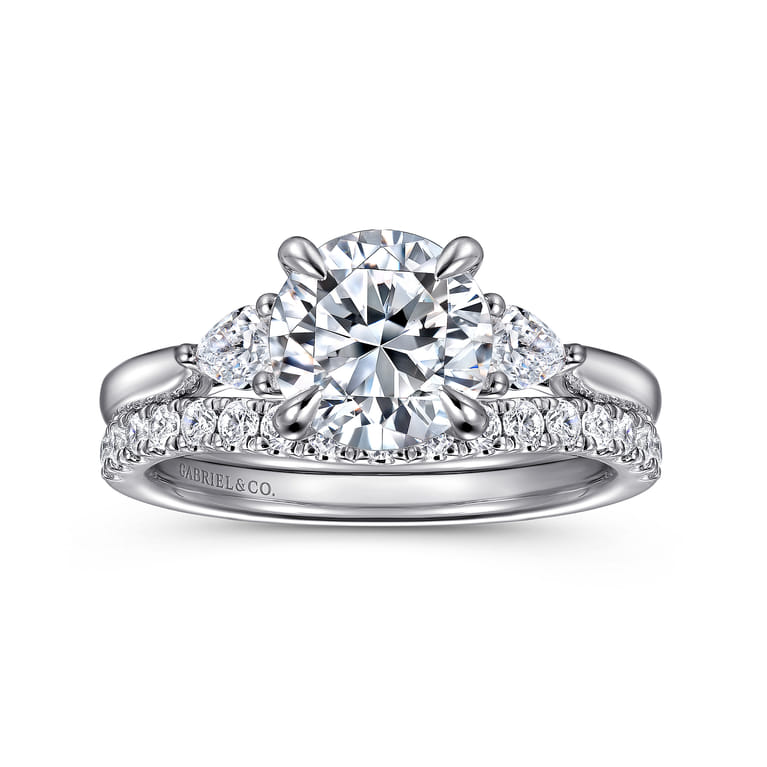Reema - 14K White Gold Three Stone Round Lotus Diamond Engagement Ring - 0.24 ct - Shot 4