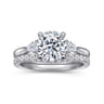 Reema - 14K White Gold Three Stone Round Lotus Diamond Engagement Ring - 0.24 ct