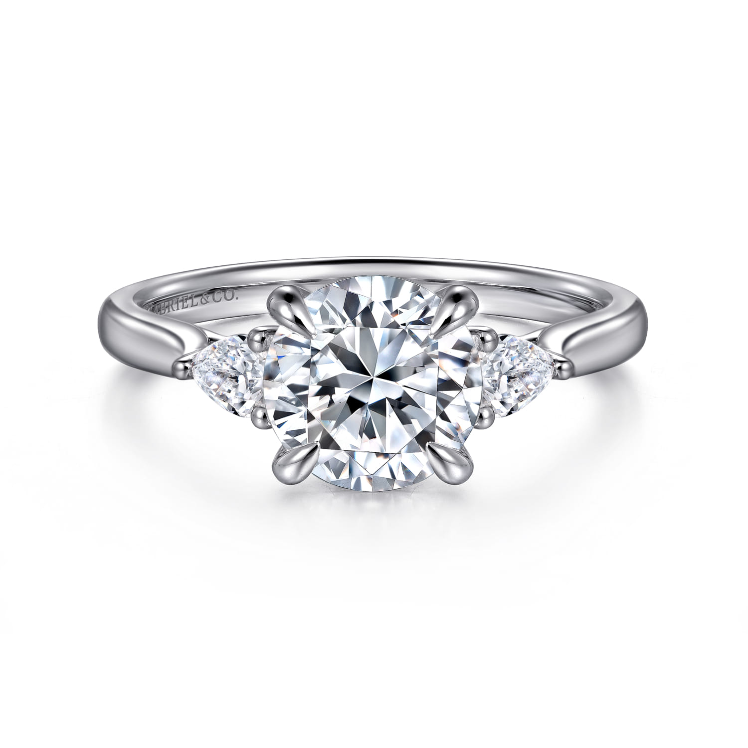 Reema - 14K White Gold Three Stone Round Lotus Diamond Engagement Ring - 0.24 ct - Shot 1