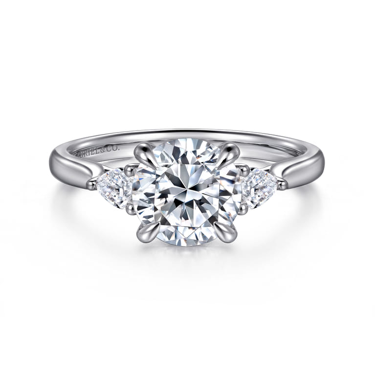 Reema - 14K White Gold Three Stone Round Lotus Diamond Engagement Ring - 0.24 ct - Shot 1