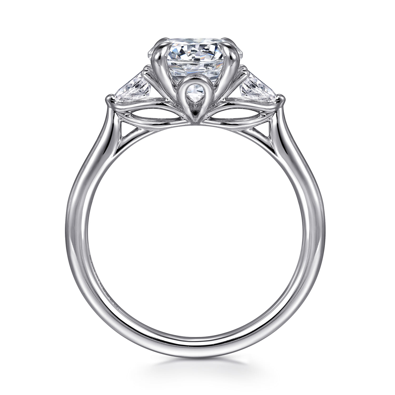 Reema - 14K White Gold Three Stone Round Lotus Diamond Engagement Ring - 0.24 ct - Shot 2