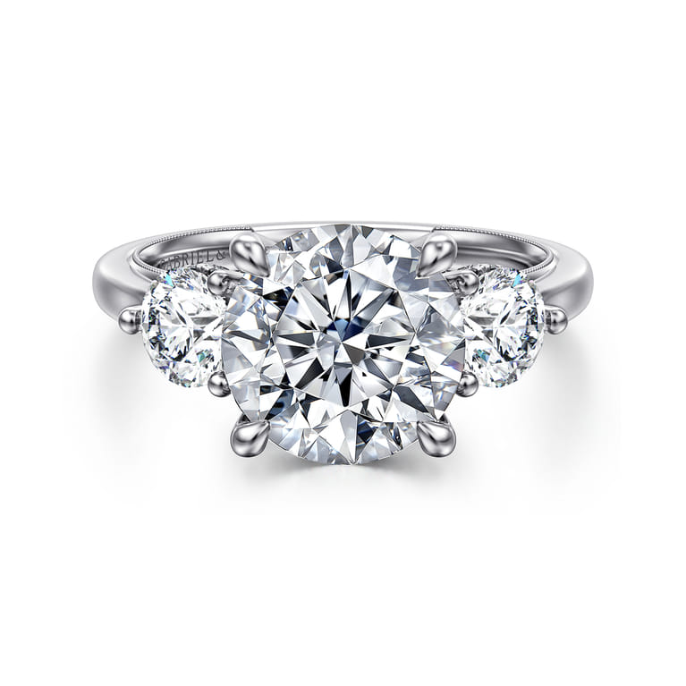 Abbi - 14K White Gold Round Three Stone Diamond Engagement Ring - 1.02 ct - Shot 1