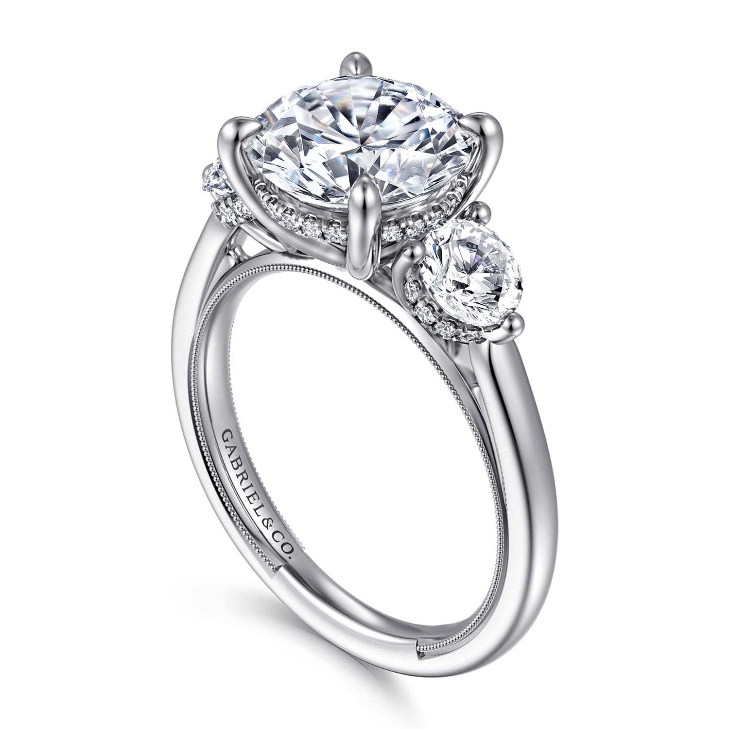 Abbi - 14K White Gold Round Three Stone Diamond Engagement Ring - 1.02 ct - Shot 3