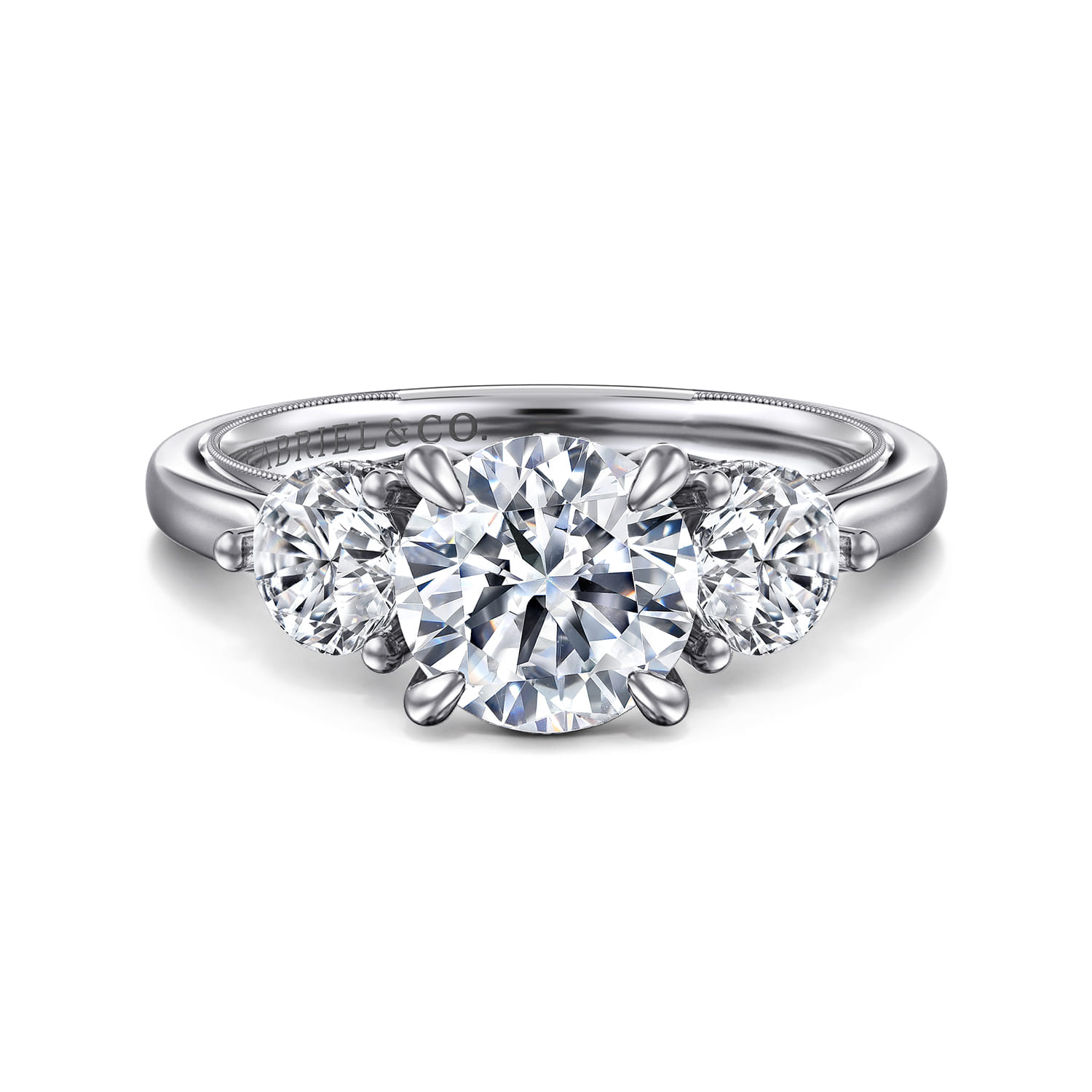 Abbi - 14K White Gold Round Three Stone Diamond Engagement Ring - 1 ct - Shot 1