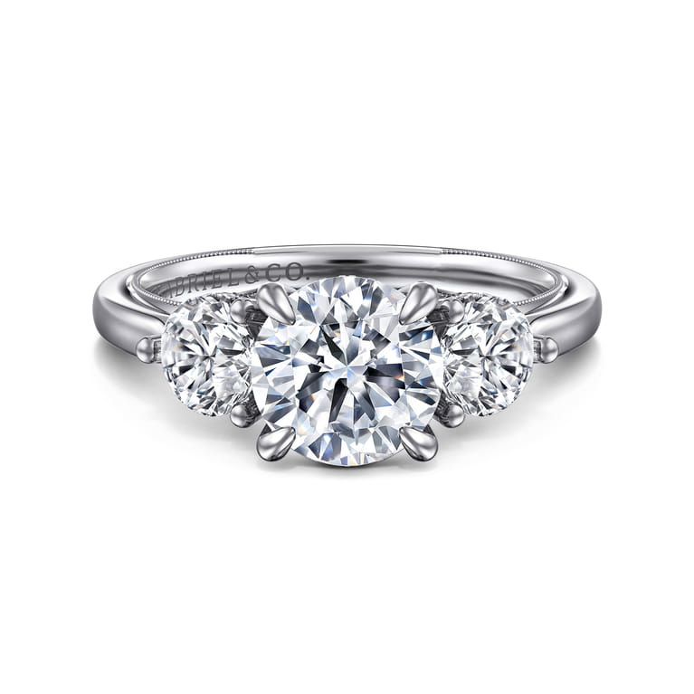 Abbi - 14K White Gold Round Three Stone Diamond Engagement Ring - 1 ct - Shot 1