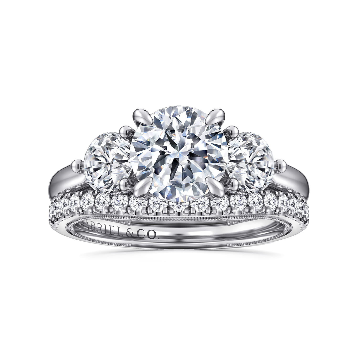 Abbi - 14K White Gold Round Three Stone Diamond Engagement Ring - 1 ct - Shot 4