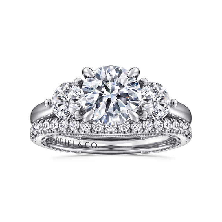 Abbi - 14K White Gold Round Three Stone Diamond Engagement Ring - 1 ct - Shot 4