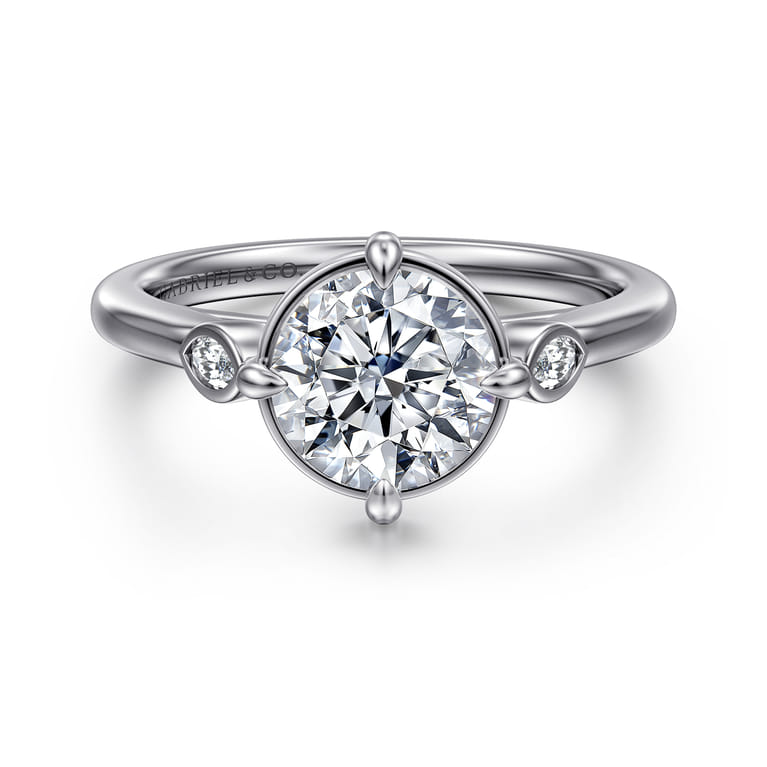 Charli - 14K White Gold Bezel Prong Round Three Stone Diamond Engagement Ring - 0.1 ct - Shot 1