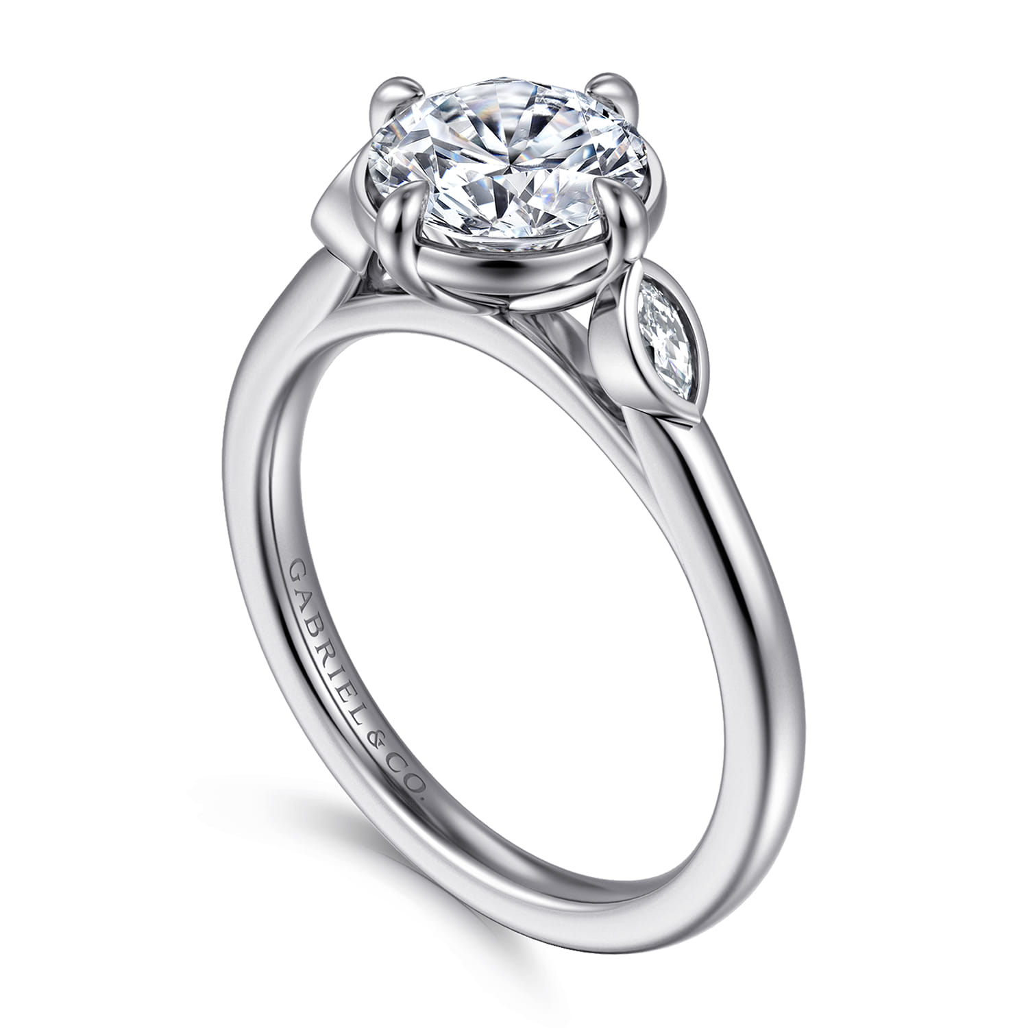 Charli - 14K White Gold Bezel Prong Round Three Stone Diamond Engagement Ring - 0.1 ct - Shot 3