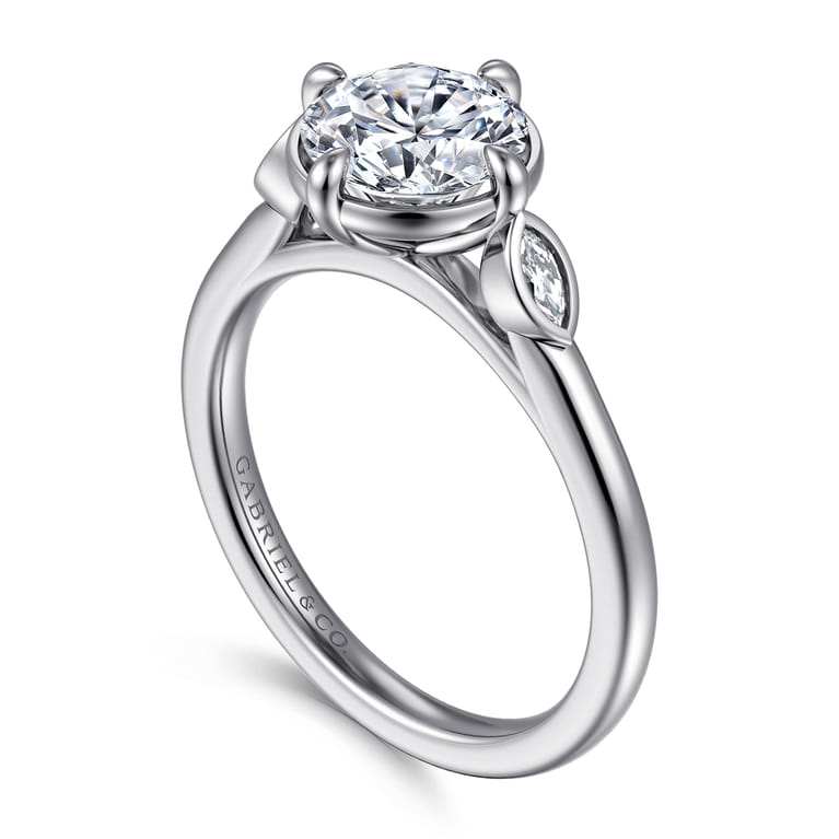 Charli - 14K White Gold Bezel Prong Round Three Stone Diamond Engagement Ring - 0.1 ct - Shot 3
