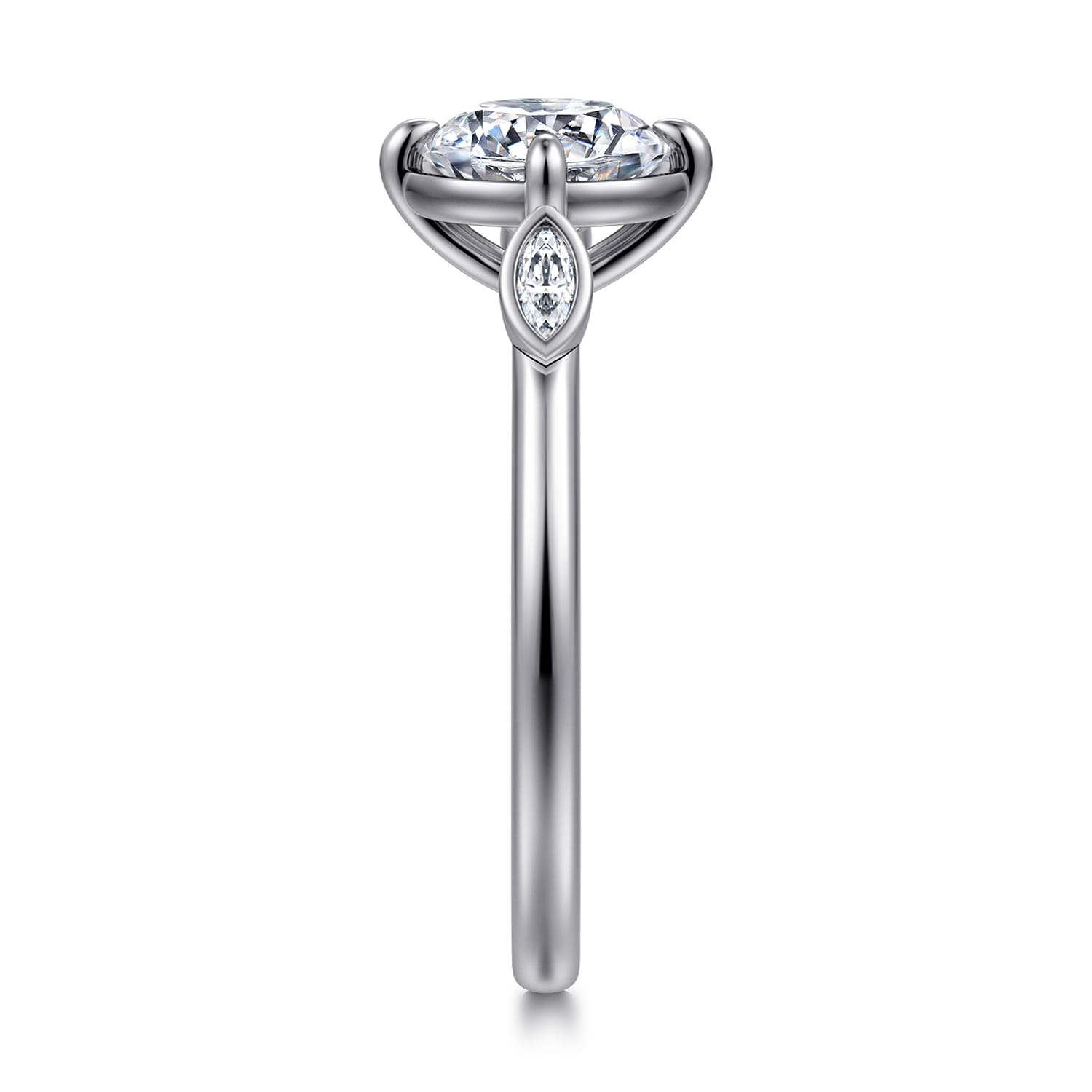 Charli - 14K White Gold Bezel Prong Round Three Stone Diamond Engagement Ring - 0.1 ct - Shot 4