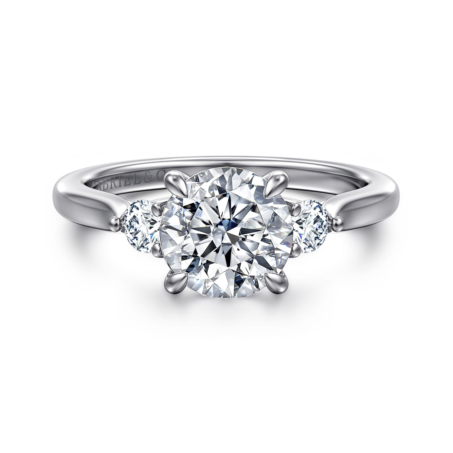 Darline - 14K White Gold Round Three Stone Lotus Diamond Engagement Ring - 0.22 ct - Shot 1